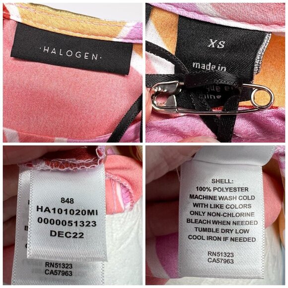 NWT Halogen Abstract Floral Print Cap Sleeve Blouse Pink Orange Lightweight XS - Picture 3 of 11